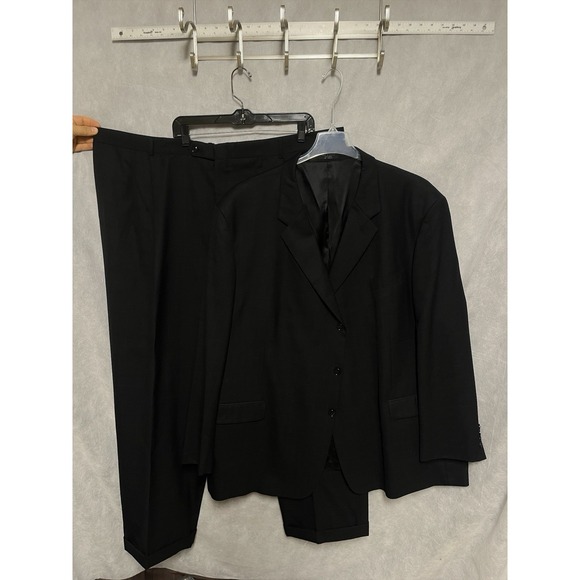Jones New York Suit Men 58L Black Windowpane 3B Wool Academia Pants 50X33 Luxury
